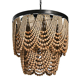 Creative Co-Op Metal Chandelier with Draped Wood Beads, White, rollover