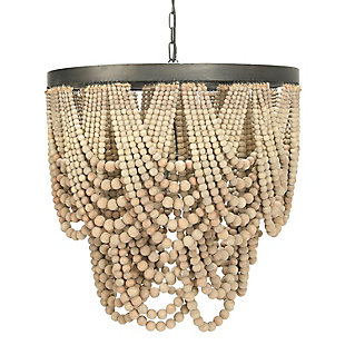 Creative Co-Op Metal Chandelier with Draped Wood Beads, White, large
