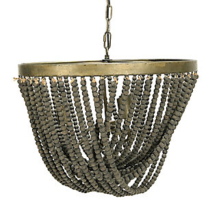 Creative Co-Op Metal Chandelier with Draped Wood Beads, Black, large