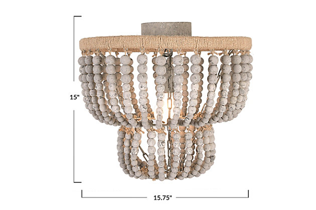 Creative Co-Op EC0454 Wood Bead and Metal Light Semi-Flush Pendant Gray