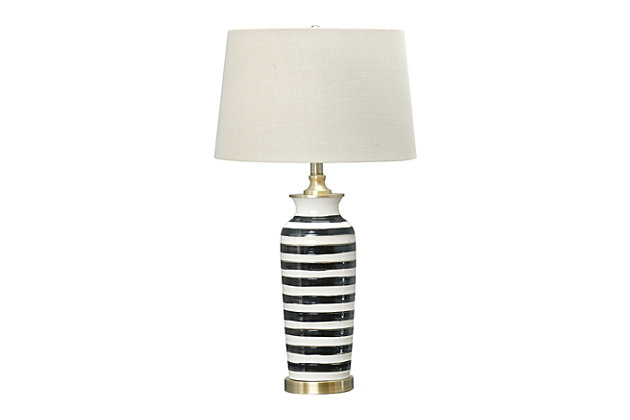 Creative Co-Op Creamic Table Lamp, Black and White Striped | Ashley