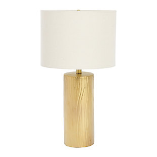 Creative Co-Op Faux Bois Stoneware Table Lamp with Linen Shade, Gold, Gold, large