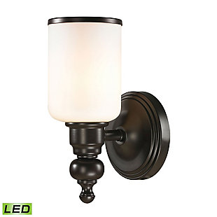 One Light Bristol 1-Light Vanity Lamp in Oil Rubbed Bronze with Opal White Blown Glass - Includes LED Bulb, Oil Rubbed Bronze, rollover