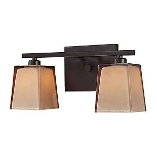 Two Light Serenity 2-Light Vanity Lamp in Oiled Bronze with Amber Glass, Oiled Bronze, large
