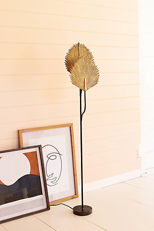 Kalalou Floor Lamp with Antique Gold Leaves Detail, , rollover