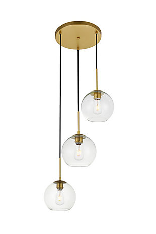 Living District Baxter 3 Lights Brass Pendant With Clear Glass, Brass/Clear, large