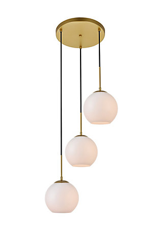 Living District Baxter 3 Lights Brass Pendant With Frosted White Glass, Brass/Frosted White, large