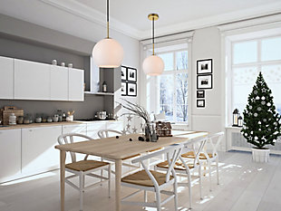 Living District Baxter 1 Light Brass Pendant With Frosted White Glass, Brass/Frosted White, rollover