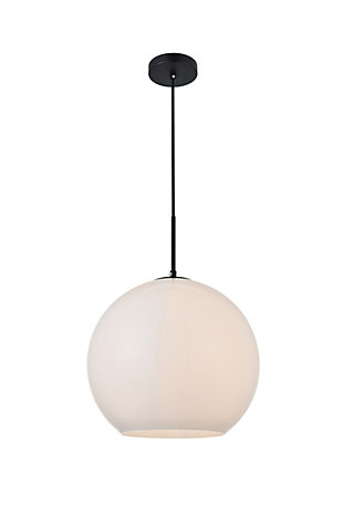 Living District Baxter 1 Light Black Pendant With Frosted White Glass, Black/Frosted White, large