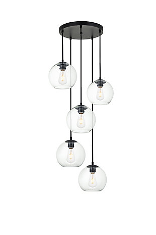 Living District Baxter 5 Lights Black Pendant With Clear Glass, Black/Clear, large