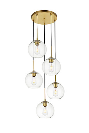 Living District Baxter 5 Lights Brass Pendant With Clear Glass, Brass/Clear, large