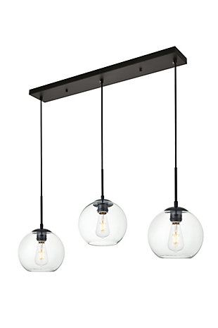 Living District Baxter 3 Lights Black Pendant With Clear Glass, Black/Clear, large