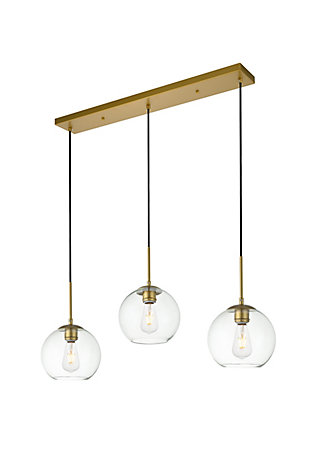 Living District Baxter 3 Lights Brass Pendant With Clear Glass, Brass/Clear, large