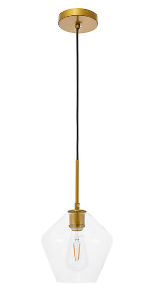 Living District Gene 1 Light Brass And Clear Glass Pendant, Brass/Clear, large