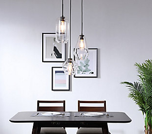 Living District Gene 3 Light Black And Clear Glass Pendant, Black/Clear, rollover