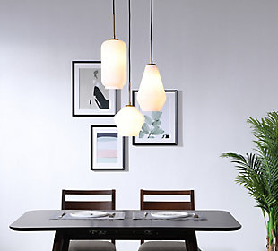 Living District Gene 3 Light Brass And Frosted White Glass Pendant, Brass/Frosted White, rollover
