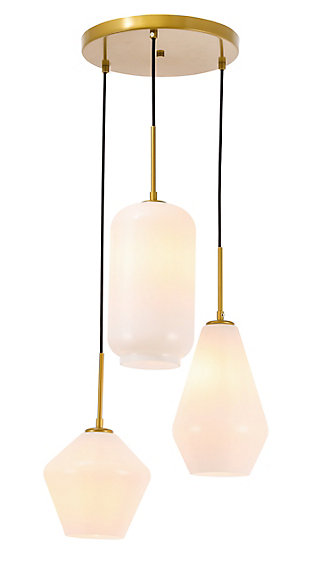 Living District Gene 3 Light Brass And Frosted White Glass Pendant, Brass/Frosted White, large