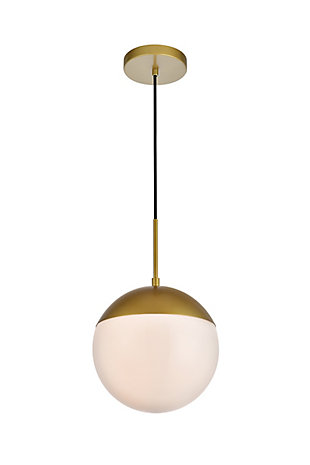 Living District Eclipse 1 Light Brass Pendant With Frosted White Glass, Brass/Frosted White, large