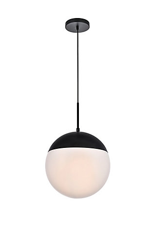 Living District Eclipse 1 Light Black Pendant With Frosted White Glass, Black/Frosted White, large