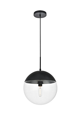 Living District Eclipse 1 Light Black Pendant With Clear Glass, Black/Clear, large
