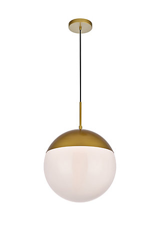 Living District Eclipse 1 Light Brass Pendant With Frosted White Glass, Brass/Frosted White, large