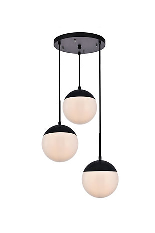 Living District Eclipse 3 Lights Black Pendant With Frosted White Glass, Black/Frosted White, large