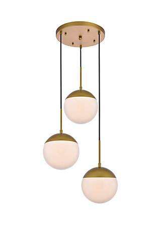 Living District Eclipse 3 Lights Brass Pendant With Frosted White Glass, Brass/Frosted White, large
