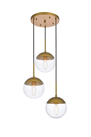 Living District Eclipse 3 Lights Brass Pendant With Clear Glass, Brass/Clear, large