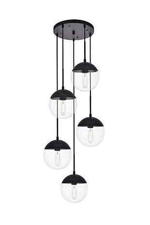 Living District Eclipse 5 Lights Black Pendant With Clear Glass, Black/Clear, large