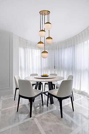 Living District Eclipse 5 Lights Brass Pendant With Frosted White Glass, Brass/Frosted White, rollover