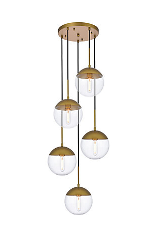 Living District Eclipse 5 Lights Brass Pendant With Clear Glass, Brass/Clear, large