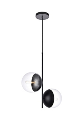 Living District Eclipse 2 Lights Black Pendant With Clear Glass, , large
