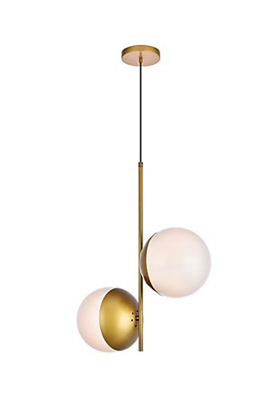 Living District Eclipse 2 Lights Brass Pendant With Frosted White Glass, Brass/Frosted White, large