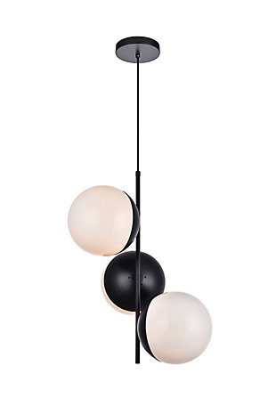 Living District Eclipse 3 Lights Black Pendant With Frosted White Glass, Black/Frosted White, large