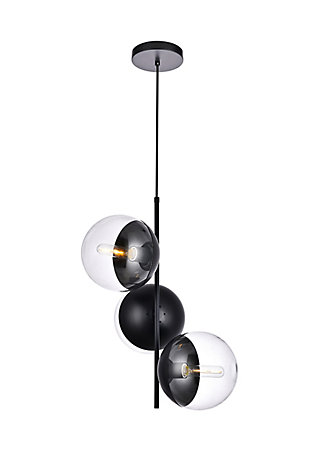 Living District Eclipse 3 Lights Black Pendant With Clear Glass, Black/Clear, large