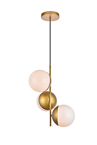 Living District Eclipse 3 Lights Brass Pendant With Frosted White Glass, Brass/Frosted White, large