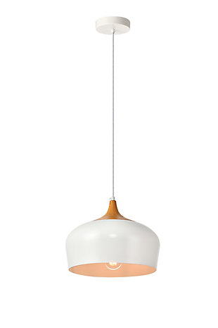 Living District Nora Collection Pendant D11.5In H9In Lt:1 Frosted White And Natural Wood Finish, White/Natural, large