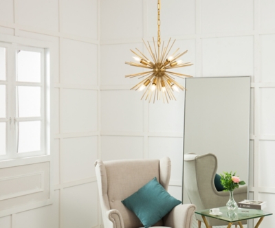 Living District Timber 8 Light Brass Pendant, Brass, rollover