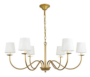 Living District Eclipse 6 Light Brass And White Shade Chandelier, Brass/White, large