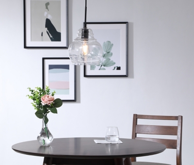 Living District Pierce 1 Light Black And Clear Seeded Glass Pendant, Black/Clear, rollover