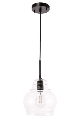 Living District Pierce 1 Light Black And Clear Seeded Glass Pendant, Black/Clear, large