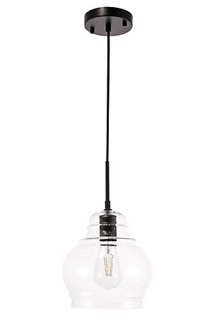 Living District Pierce 1 Light Black And Clear Seeded Glass Pendant, Black/Clear, large