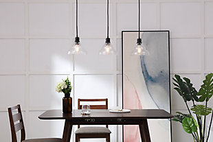 Living District Clive 3 Light Black And Clear Seeded Glass Pendant, Black/Clear, rollover