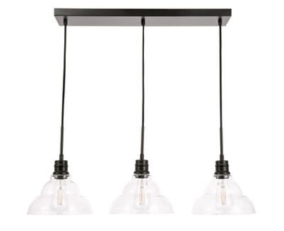 Living District Clive 3 Light Black And Clear Seeded Glass Pendant, Black/Clear, large