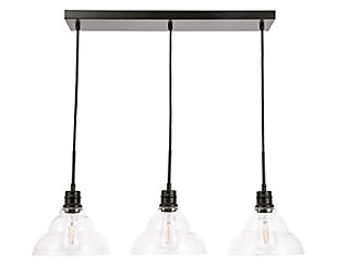 Living District Clive 3 Light Black And Clear Seeded Glass Pendant, Black/Clear, large