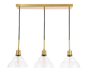 Living District Clive 3 Light Brass And Clear Seeded Glass Pendant, Brass/Clear, large