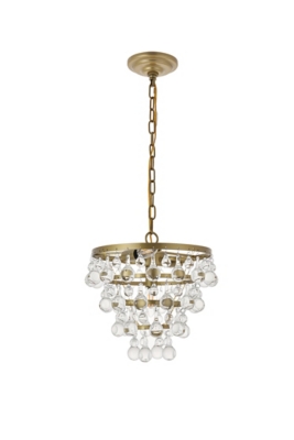 Living District Kora 3 Light Brass Pendant, Brass/Clear, large