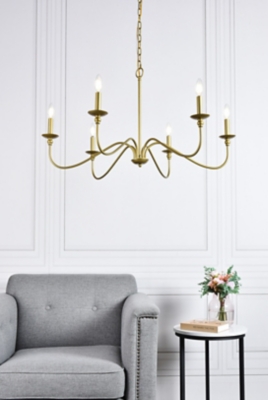 Living District Rohan 6 Lights Brass Chandelier, Brass, rollover