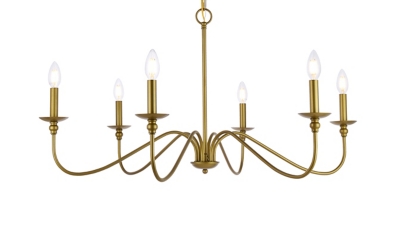 Living District Rohan 6 Lights Brass Chandelier, Brass, large