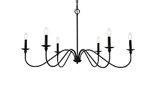 When you need a chandelier to brighten and accentuate a space without visually overpowering it, look to the clean, airy silhouette of the Rohan model. This tastefully simple fixture is Noteworthy for its understated beauty in a relatively large 48 inch span, with six gracefully undulating arms reaching wide to support petite bobèches and candelabra-style stems (bulbs Not included).Matte black finish | Comes with a 5 feet chain, adjustable from 25.5 inches high to 83.5 inches high | requires 6 E12 candelabra base max 40 watt bulbs - not included | Works with any dimmer switch | No assembly is required | Perfect for over your dining table, bedroom, or in the foyer | For indoor applicaiton
